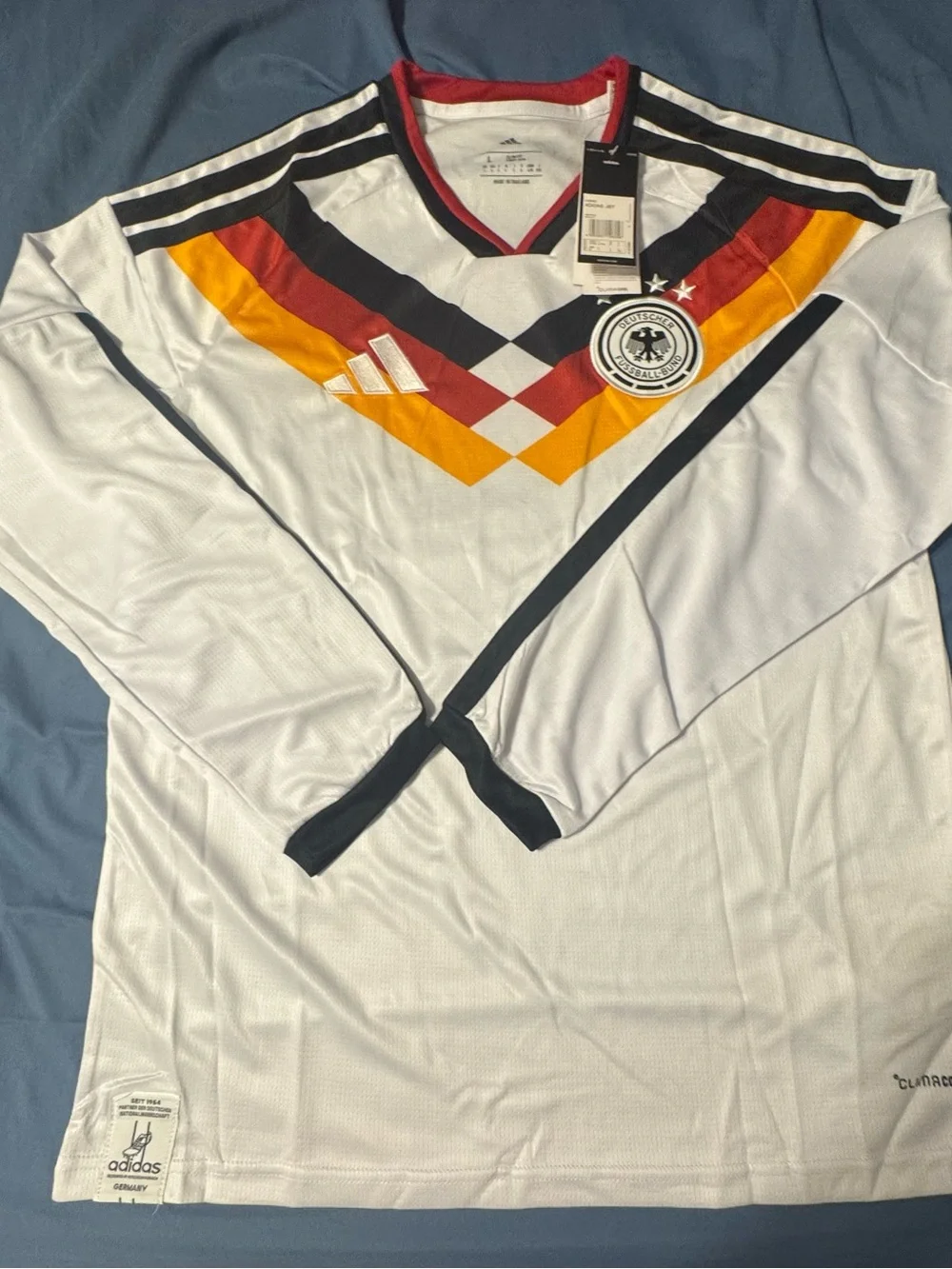 adidas White Germany National Team V-Neck Jersey with Black Red Gold Accents
